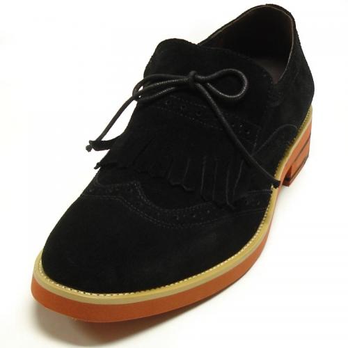 Encore By Fiesso Black Wingtip Suede Loafer Shoes FI6682